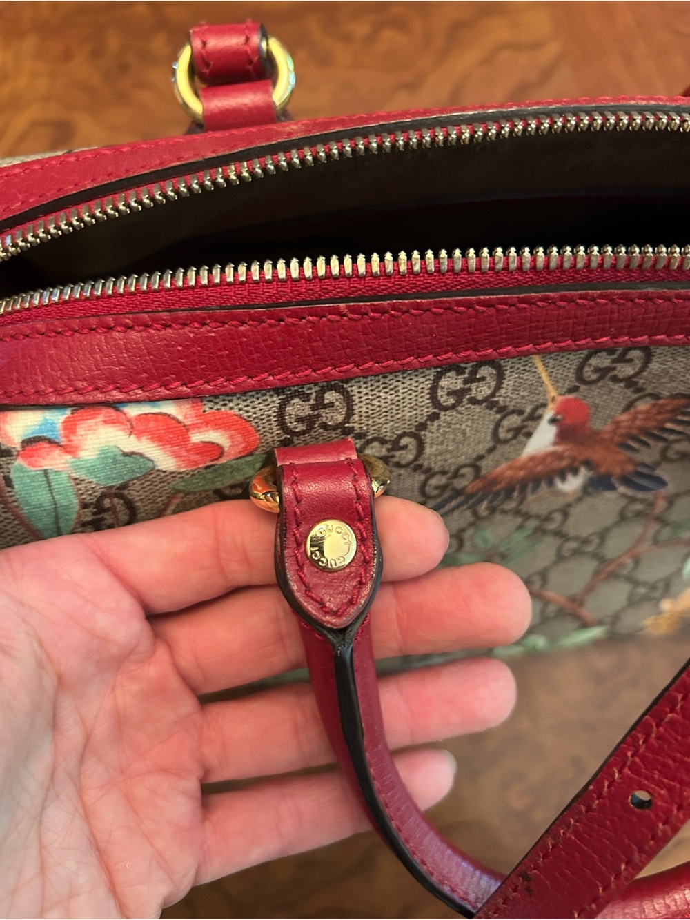 Gucci Floral GG Supreme Boston Bag with Red Trim - Picture 9 of 9